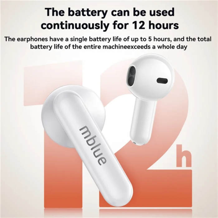OEM - TWS In-Ear Sport Hörlurar Bluetooth Low Latency MBLUE AR10 - Vit