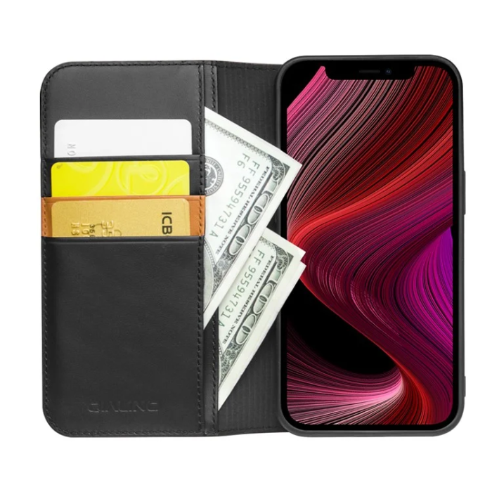 QIALINO - Qialino iPhone 13 Mini Plånboksfodral Cowhide Äkta Läder