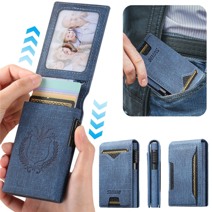 KIGC - SUTENI Korthållare Automatiskt Pop-Up Metall Imprint Jeans