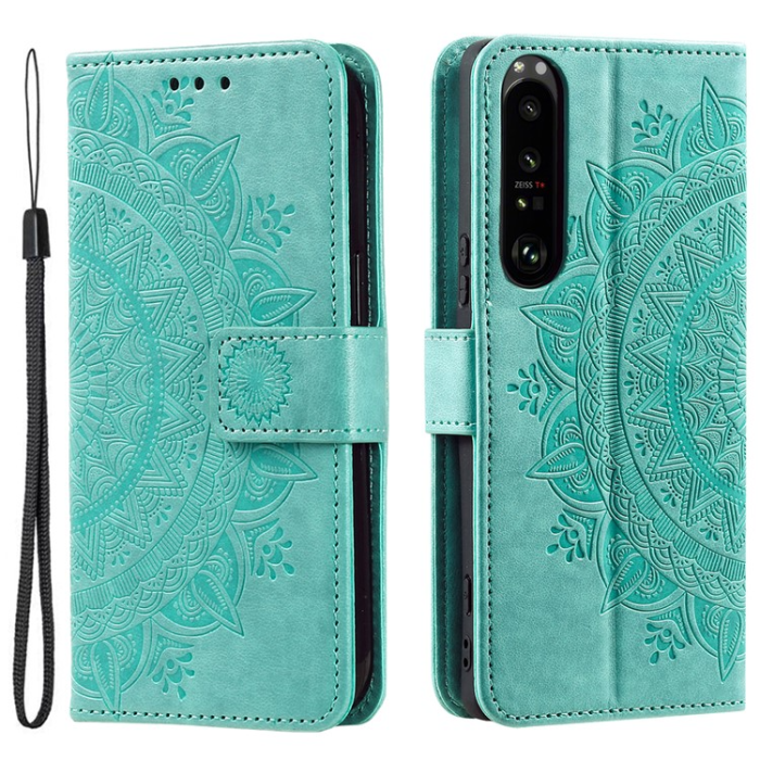 A-One Brand - Sony Xperia 1 V Plånboksfodral Imprinted Mandala Flower - Grön