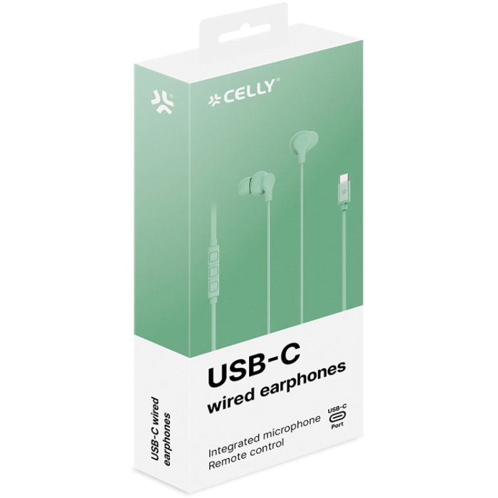 Celly - Celly Hörlurar In-Ear Kabel USB-C UP1600 - Ljusgrön