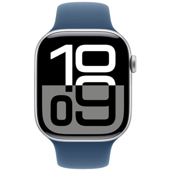 Apple - Apple Watch Series 10 46mm (GPS) Silver (Rubber Band Blå M/L)
