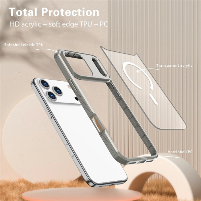 A-One Brand - iPhone 17 Pro Mobilskal MagSafe TPU + PC Clear - Titanium Grå