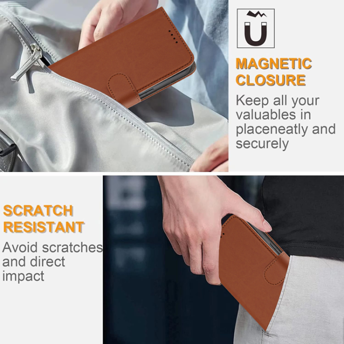 A-One Brand - Galaxy S26 Pro Plånboksfodral Solid Color Läder - Kaffe