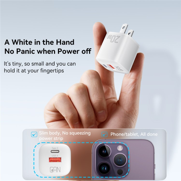ESSAGER - ESSAGER GaN Snabbladdare 20W USB-A - USB-C US Curved - Vit