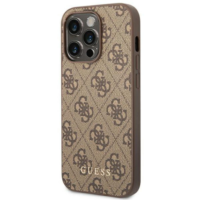 Guess - GUESS iPhone 14 Pro Max Skal Saffiano Metall Gold Logo - Brun