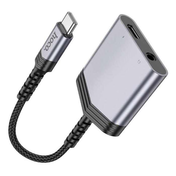 Hoco - HOCO 2in1 USB-C/USB-C 27W Jack 3.5mm AUX Adapter LS39 - Grå