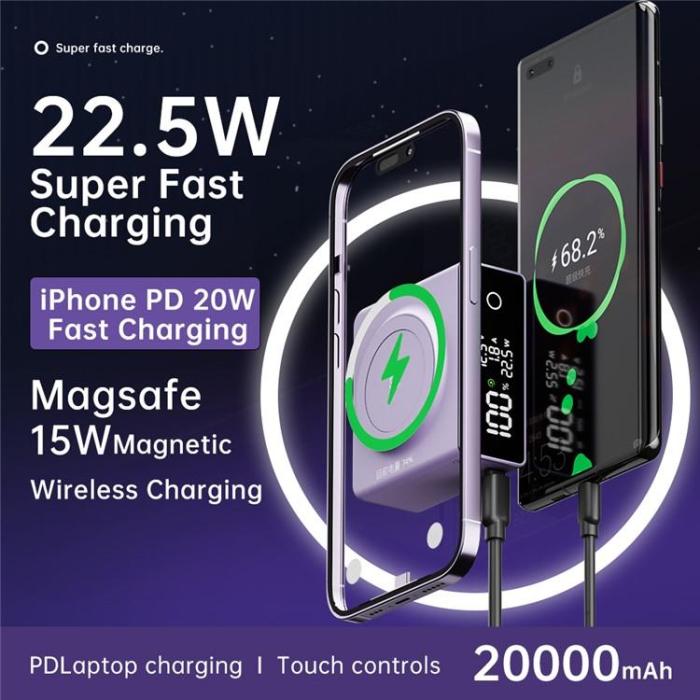 A-One Brand - Magsafe Powerbank 20000mAh Q7 15W Magnetic Trådlös - Vit