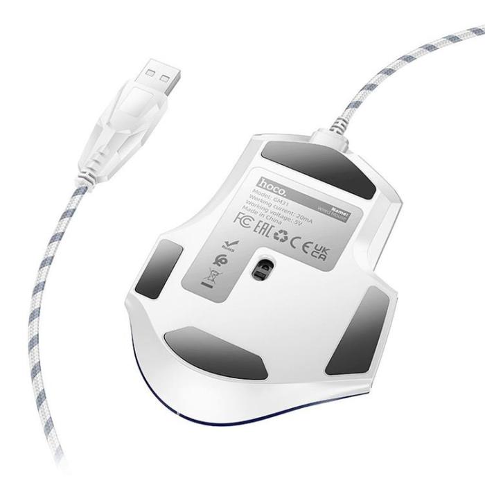 Hoco - Hoco Wired Gaming Mus USB-A 3600DPI - Vit/Blå