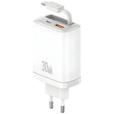USAMS - USAMS Snabbladdare 30W 1xUSB-C 1xUSB-A Med USB-C Kabel - Vit