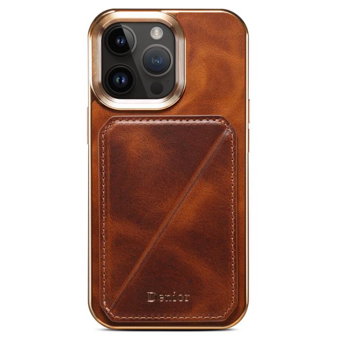 DENIOR - DENIOR iPhone 13 Pro Max Kortfodral Ställskydd Äkta Läder Brun