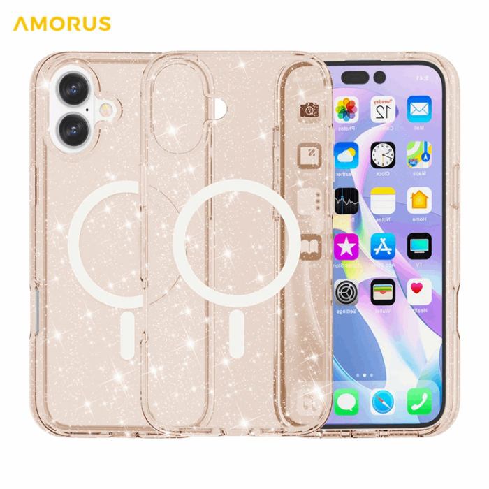 AMORUS - AMORUS Mobilskal till iPhone 17 Magsafe Glitter Powder PC + TPU - Guld