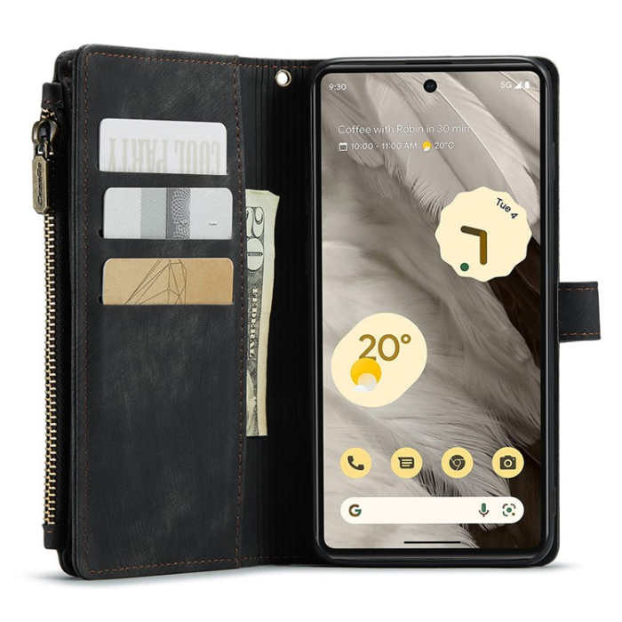 Caseme - CASEME Google Pixel 7A Plånboksfodral C30 Zipper - Svart