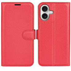 A-One Brand - iPhone 17 Plånboksfodral Litchi Texture läder - Röd