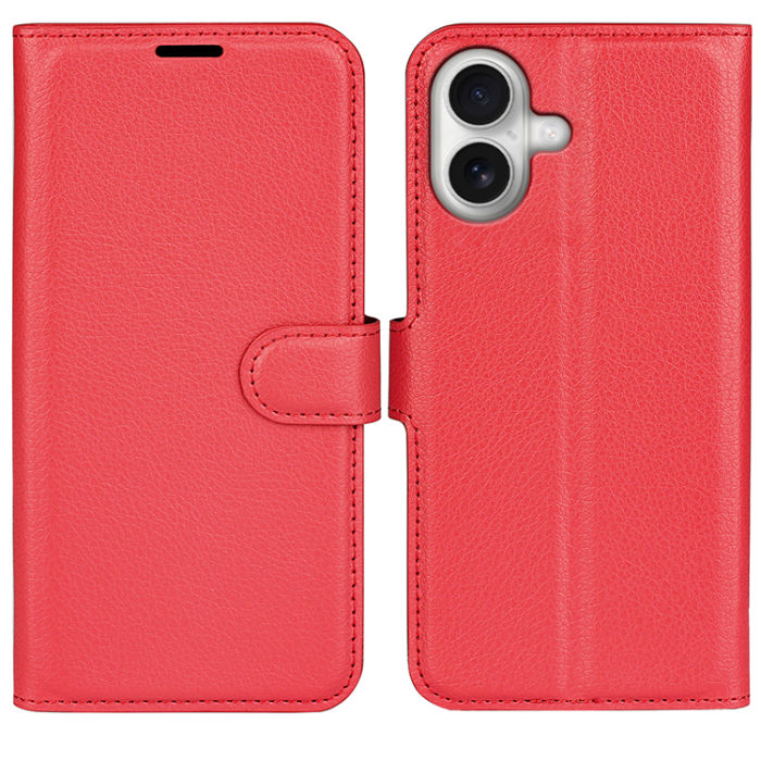 A-One Brand - iPhone 17 Plånboksfodral Litchi Texture läder - Röd