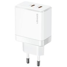 USAMS - USAMS V&auml;ggladdare 2xUSB-C T54 GaN 40W PD Fast Charging (US-CC172) &ndash; Vit