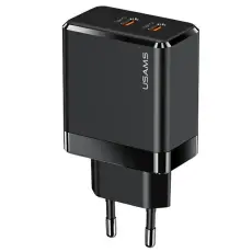 USAMS - USAMS Väggladdare 2xUSB-C T54 GaN 40W PD Fast Charging - Svart