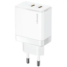USAMS - USAMS V&auml;ggladdare 2xUSB-C T54 GaN 40W PD Fast Charging (US-CC172) &ndash; Vit