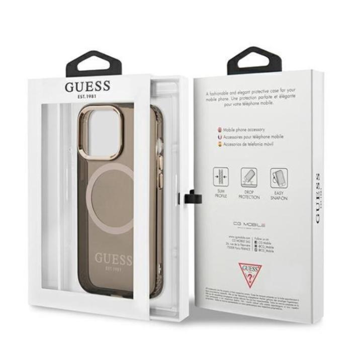Guess - GUESS iPhone 13 Pro Skal MagSafe Gold Outline Translucent - Svart