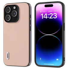 ABEEL - ABEEL iPhone 15 Pro Max Mobilskal Äkta Läder Litchi - Rosa