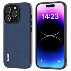 ABEEL - ABEEL iPhone 15 Pro Max Mobilskal Äkta Läder Litchi - Blå