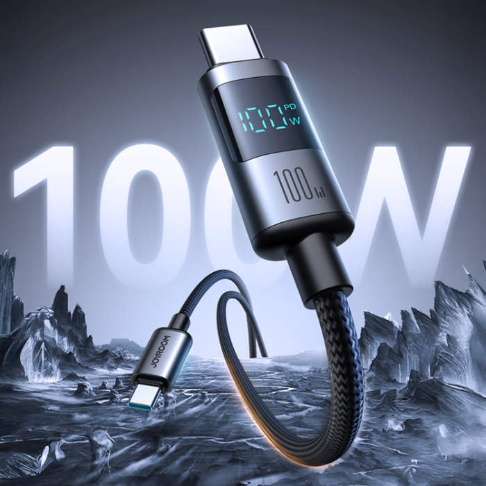 Joyroom - Joyroom USB-C - USB-C kabel 100W 1.2m med Display - Svart