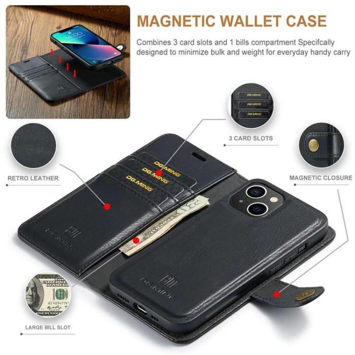 DG.MING - DG.MING iPhone 15 Plus Plånboksfodral Äkta Läder 2in1 - Svart