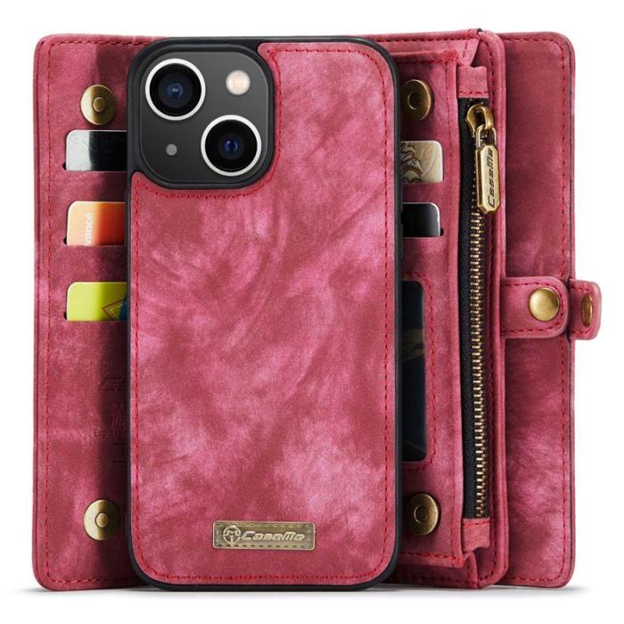 Caseme - CASEME 008 iPhone 14 Plus Plånboksfodral Konstläder Röd med Rem