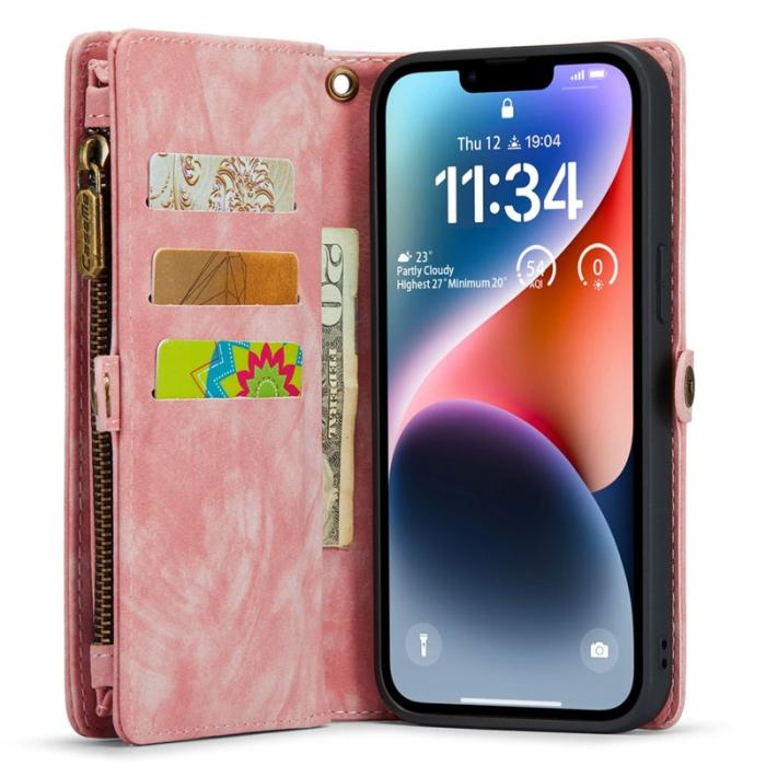 Caseme - CASEME 008 iPhone 14 Plus Plånboksfodral Konstläder Rosa Med Rem
