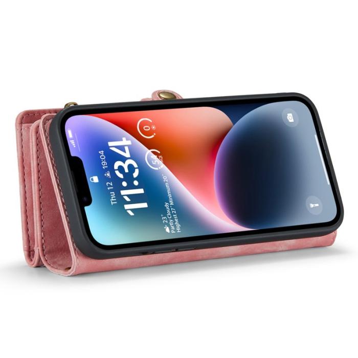 Caseme - CASEME 008 iPhone 14 Plus Plånboksfodral Konstläder Rosa Med Rem