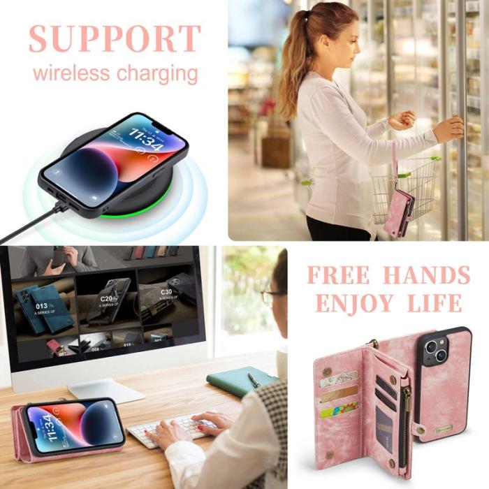 Caseme - CASEME 008 iPhone 14 Plus Plånboksfodral Konstläder Rosa Med Rem