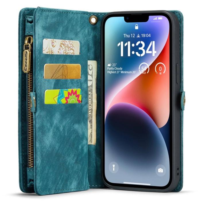 Caseme - CASEME 008 Mobilskal till iPhone 14 Plus KonstLäder blå med ficka