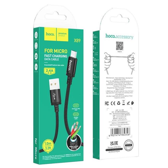 Hoco - Hoco USB-A - Micro-USB 2.4A Kabel 1m X89 - Svart
