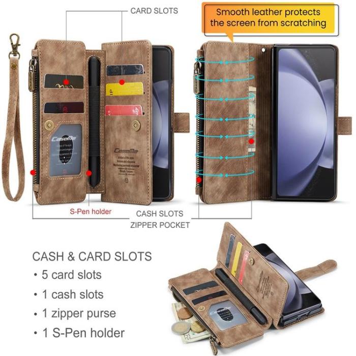 Caseme - CASEME Galaxy Z Fold 5 Plånboksfodral C30 Zipper - Brun