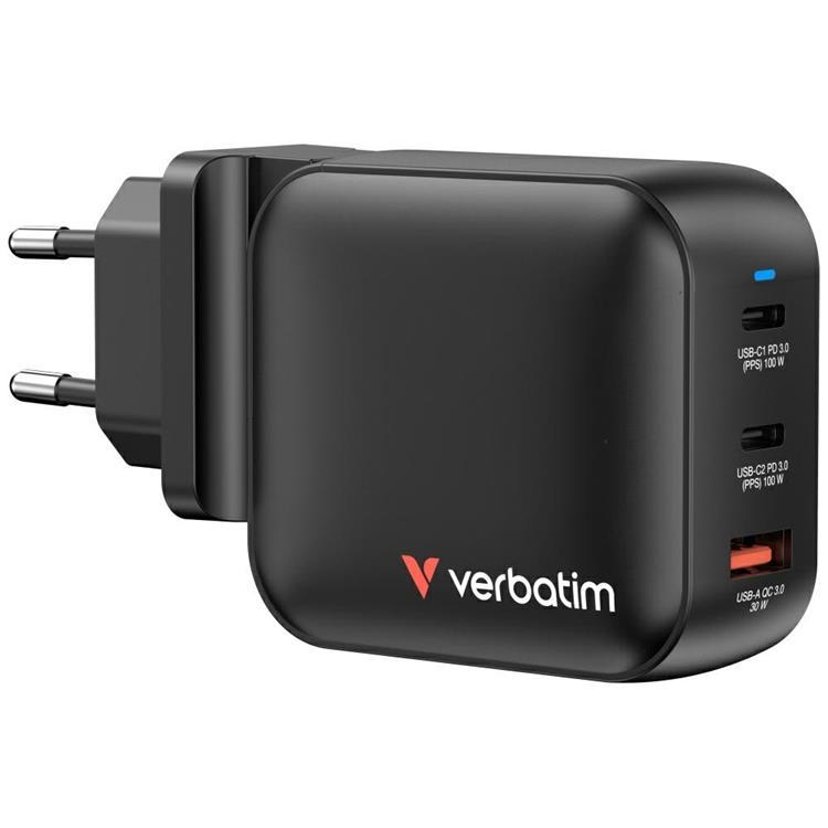 Verbatim Snabbladdare 100W PD 2xUSB-C QC 1xUSB-A GaN Mini - Svart | 505295 | AlltMobil