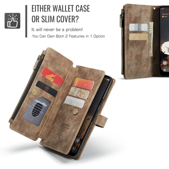 Caseme - CASEME Google Pixel 10 Pro/10 Plånboksfodral Zipper C30 - Brun