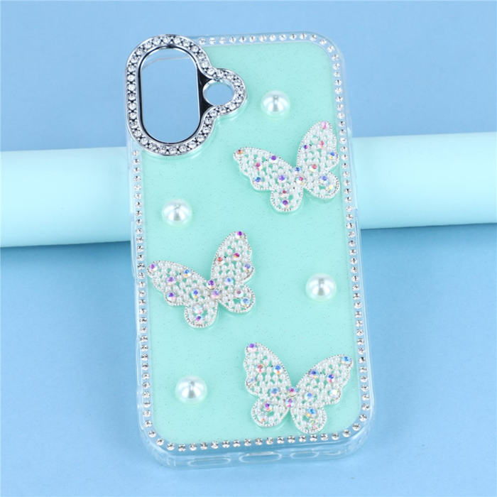A-One Brand - iPhone 17 Mobilskal Rhinestone Edge Pearl Butterfly
