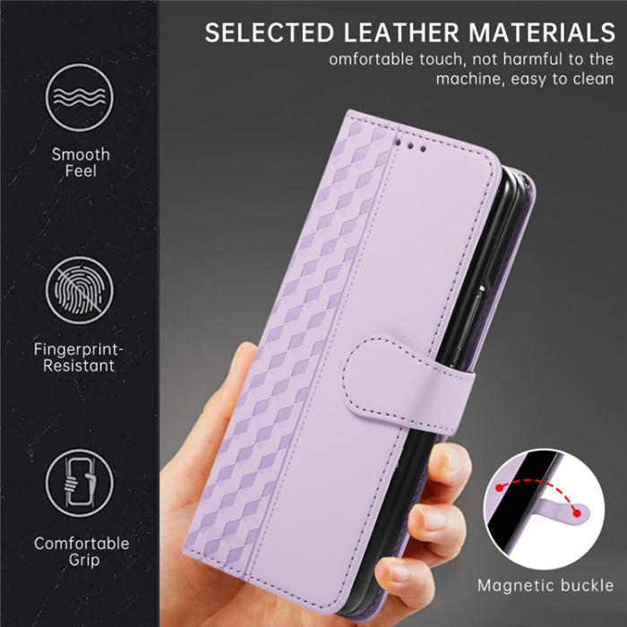 A-One Brand - Galaxy Z Fold7 Plånboksfodral 3D Rhombus Grid Imprinted - Lila