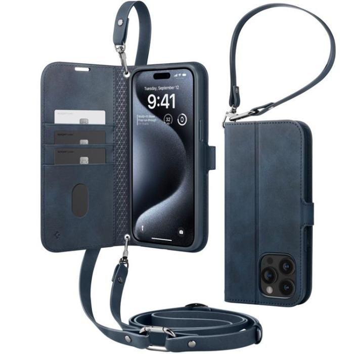 Spigen - Spigen iPhone 15 Pro Plånboksfodral 'S' Pro - Navy