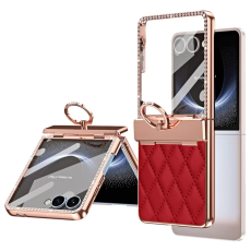 A-One Brand - Galaxy Z Flip 7 Mobilskal Ringhållare Rhinestone - Vinröd