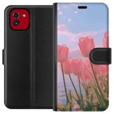Gustaf - Pl&aring;nboksfodral till Samsung Galaxy A03 med Rosa Tulpaner