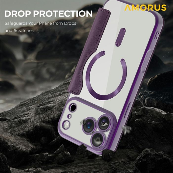 Amorus - AMORUS iPhone 17 Pro Max Plånboksfodral MagSafe RFID - Lila