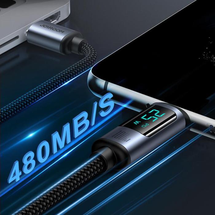 Joyroom - Joyroom USB-C till USB-C kabel 100W med LED display 1.2m