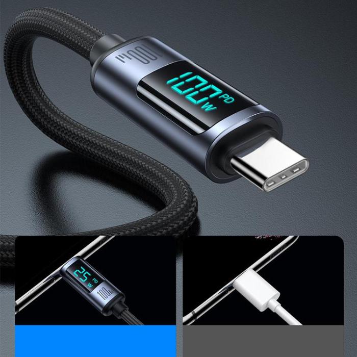 Joyroom - Joyroom USB-C till USB-C kabel 100W med LED display 1.2m