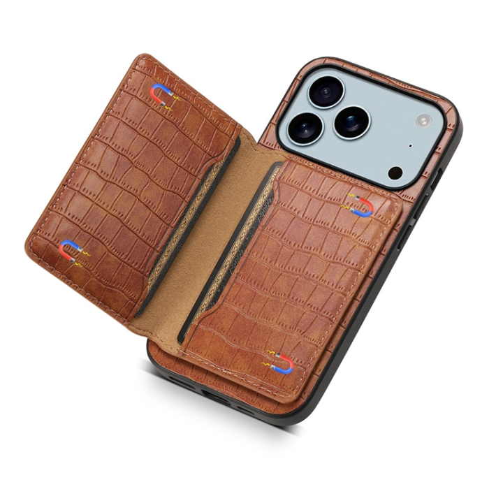 A-One Brand - iPhone 17 Pro Max Mobilskal Korthållare Crocodile - Brun