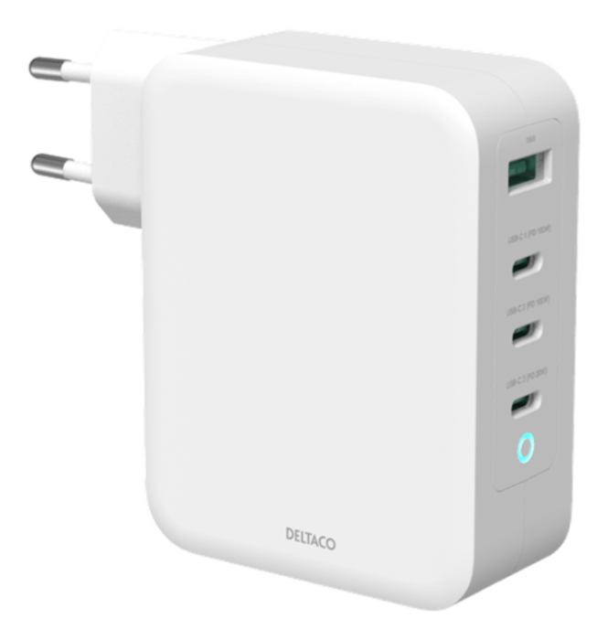 UTGATT1 - Deltaco Power Väggladdare USB-A Till 3x USB-C 130 W - Vit