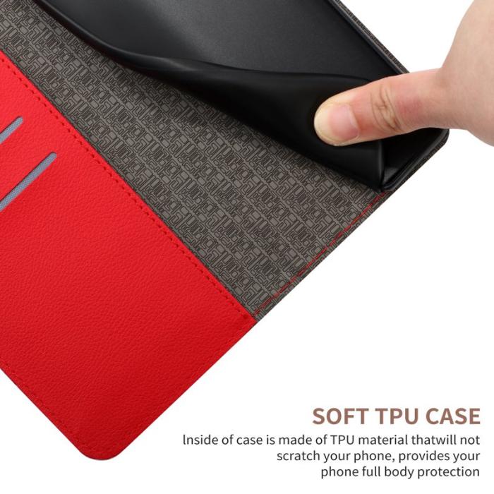 OEM - Samsung Galaxy S26 Fodral Imprint Konstläder Flip Folio - Röd