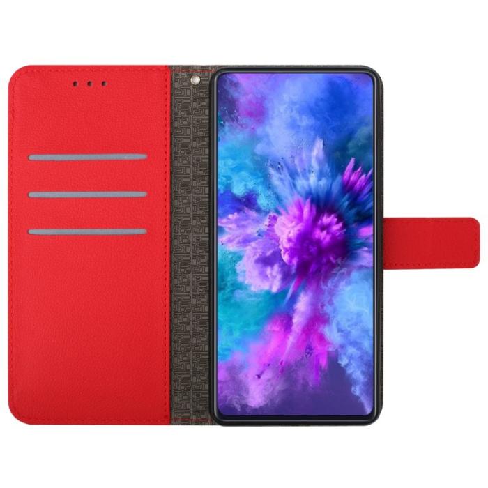 OEM - Samsung Galaxy S26 Fodral Imprint Konstläder Flip Folio - Röd