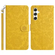 OEM - Samsung Galaxy S26 Pl&aring;nboksfodral Blomm&ouml;nster Konstl&auml;der Flip - Gul