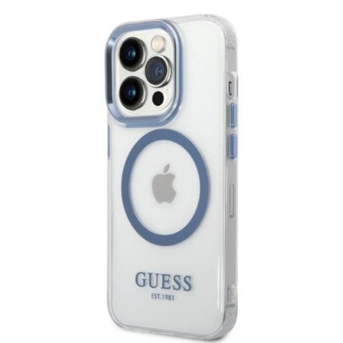 Guess - GUESS iPhone 14 Pro Max Skal Magsafe Metal Outline - Blå